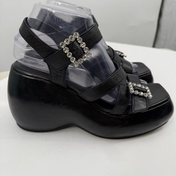 Free People Brooklyn US 7.5 Shoes Black Leather Ankle Strap Platform Sandals - Picture 4 of 16